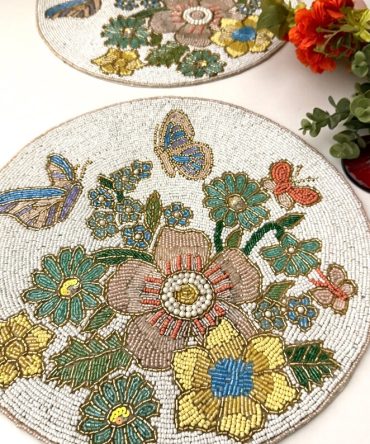 Floral Butterfly Garden Round Beaded Placemat