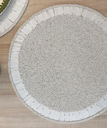 Pearl White Sunburst Border Round Beaded Placemat