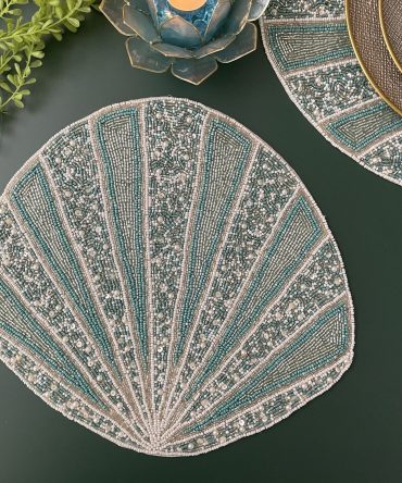 Turquoise and Pearl Seashell Fan Beaded Placemat