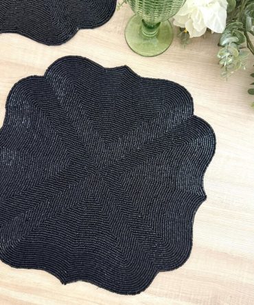 Black Flower Shape Starburst Beaded Placemat