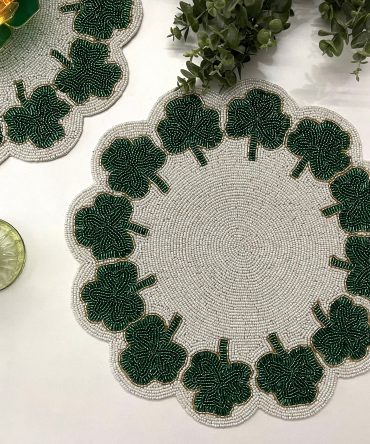 Green Shamrock Clover Border Round Beaded Placemat